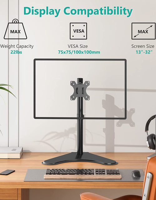 Load image into Gallery viewer, Single Monitor Stand, Adjustable Monitor Stand for One Screen up to 32Inch, Universal Freestanding Monitor Stand for Hp Acer Lg Monitor with Monting Holes 75 to 100Mm (Mf001),Black
