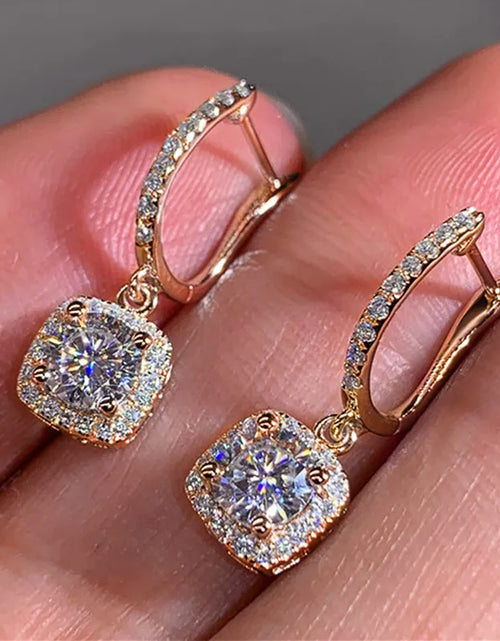 Load image into Gallery viewer, Classical Designer 18K White Gold Plated Square Shape Cubic Zirconia Clip on Earrings for Women Sapphire Crystal Diamond Drop Earrings Dangle Earring Anti-Allergy
