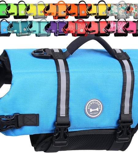 Ripstop Dog Life Vest, Reflective & Adjustable Life Jacket for Dogs with Rescue Handle for Swimming & Boating
